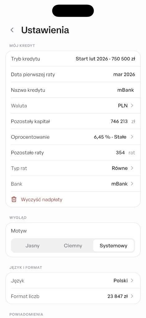 Ustawienia: motyw, język, prywatność